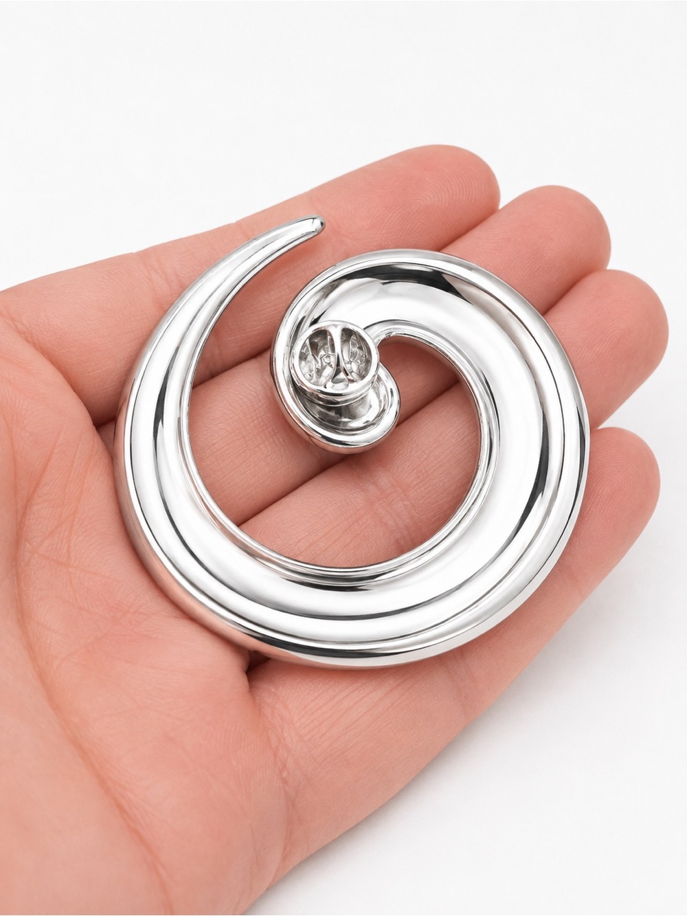 Large Silver Tone Spiral Swirl Pin NEW Modernist Sculptural - Picture 6 of 6